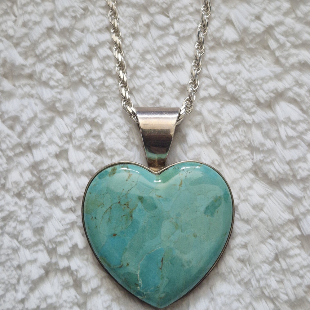 Jay King .925 Silver Stamped Turquoise Heart Pendant DRT - Picture 2 of 10